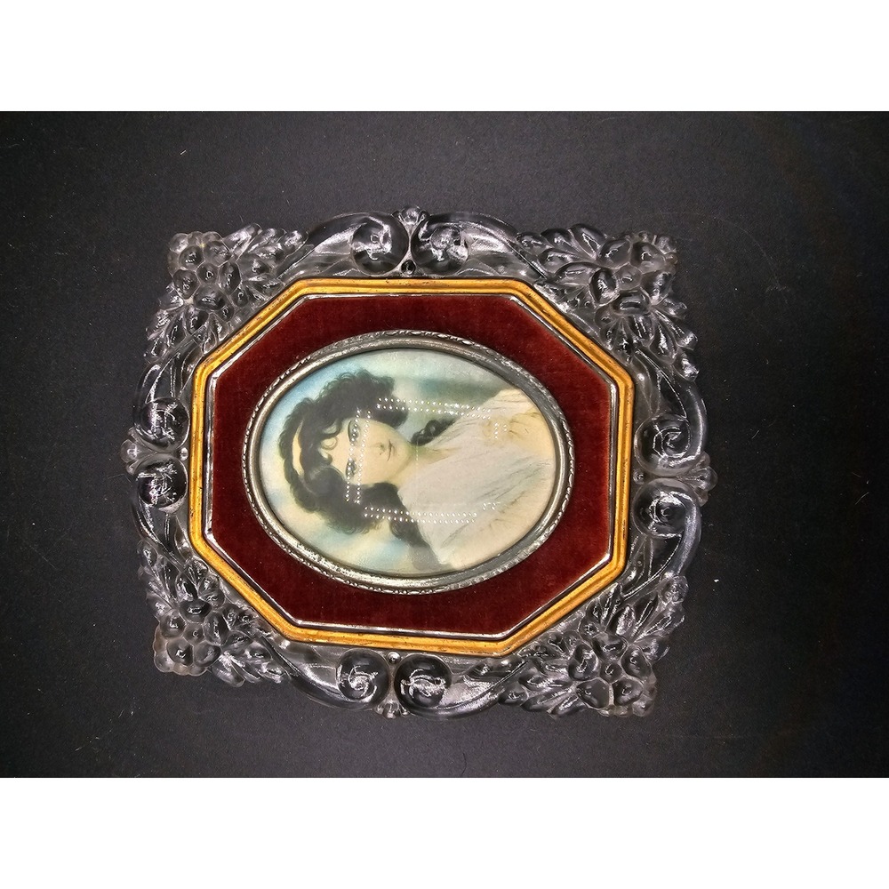 Vintage A Cameo Creation Hubak Lady Miniature Portrait Ornate Floral Frame Z1